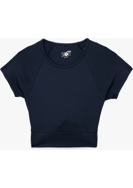 Slim Fit Kısa Kollu Bağlama Detaylı Crop Spor Tişört