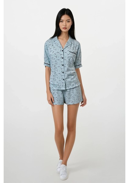 Kadın Mint Panda Kingdom Soft Doku Bebe Yaka Üst Şort Pijama Takım fiyatları