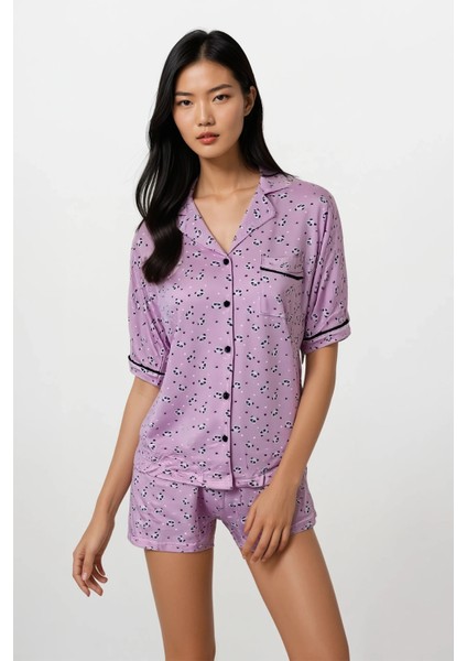 Kadın Pembe Panda Kingdom Soft Doku Bebe Yaka Üst Şort Pijama Takım fiyatları