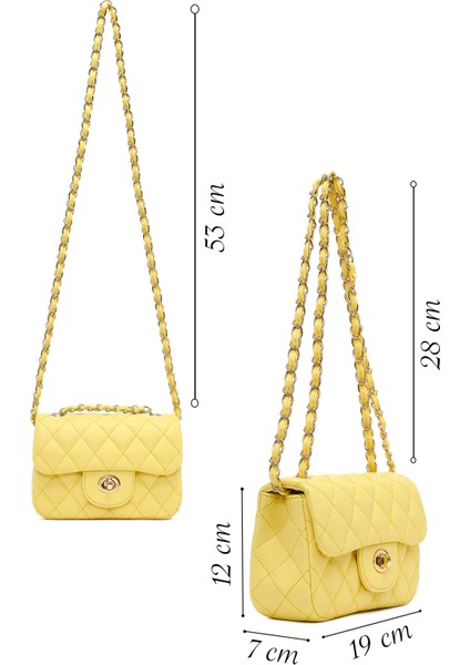 Kadın Sarı Uzun Askılı Kapitone Mini Çapraz Çanta 25SBD2031KP fiyatları