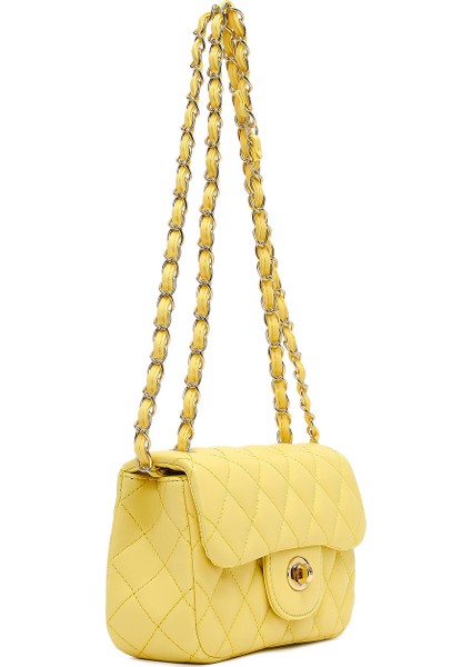 Kadın Sarı Uzun Askılı Kapitone Mini Çapraz Çanta 25SBD2031KP