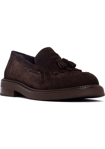 Kadın Kahverengi Püsküllü Süet Deri Loafer 25AFD512310