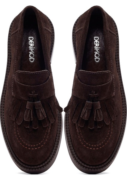 Kadın Kahverengi Püsküllü Süet Deri Loafer 25AFD512310