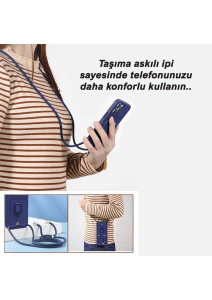 iPhone 16 Uyumlu Taşıma Askılı - Kartlıklı - Stantlı - Kamera Korumalı Silikon Telefon Kılıfı