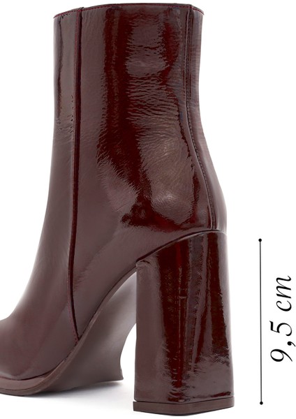 Kadın Bordo Fermuarlı Yüksek Kalın Topuklu Rugan Deri Bot 25WFD131116 fiyatları