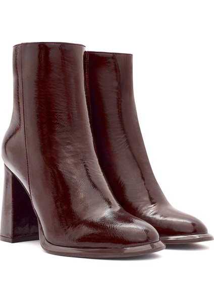 Kadın Bordo Fermuarlı Yüksek Kalın Topuklu Rugan Deri Bot 25WFD131116 indirimleri