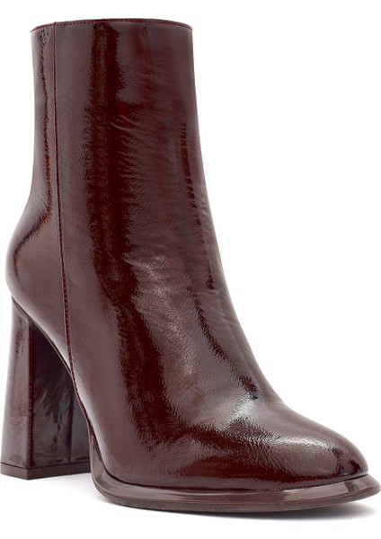 Kadın Bordo Fermuarlı Yüksek Kalın Topuklu Rugan Deri Bot 25WFD131116