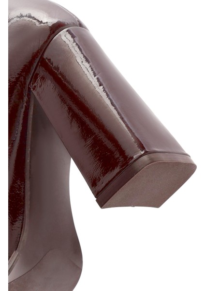 Kadın Bordo Fermuarlı Yüksek Kalın Topuklu Rugan Deri Bot 25WFD131116