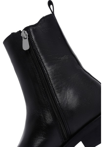 Kadın Siyah Fermuarlı Deri Casual Bot 25WFD550018