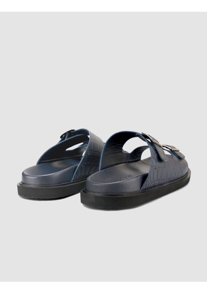 %100 Hakiki Deri Croco Desen Lacivert Erkek Terlik modelleri