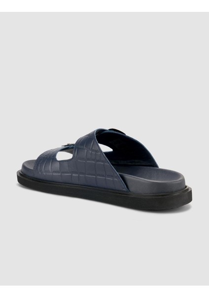 %100 Hakiki Deri Croco Desen Lacivert Erkek Terlik indirimleri