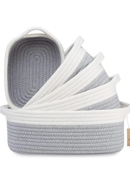 5 Parça Saklama Sepeti, Banyo ve Mutfak Düzenleme Kutusu, Doğal Pamuk Ip Dokuma Sepetler