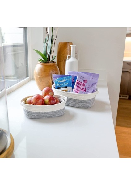 5 Parça Saklama Sepeti, Banyo ve Mutfak Düzenleme Kutusu, Doğal Pamuk Ip Dokuma Sepetler fırsatları