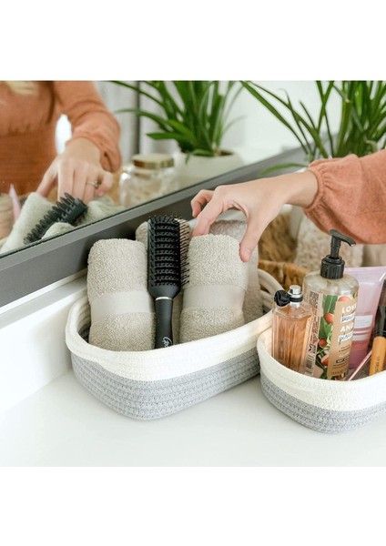 5 Parça Saklama Sepeti, Banyo ve Mutfak Düzenleme Kutusu, Doğal Pamuk Ip Dokuma Sepetler indirimleri