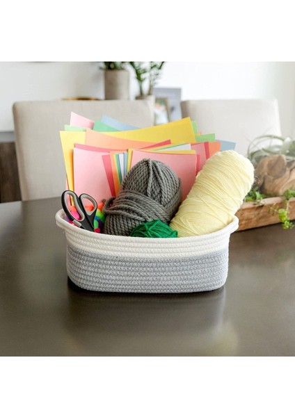 5 Parça Saklama Sepeti, Banyo ve Mutfak Düzenleme Kutusu, Doğal Pamuk Ip Dokuma Sepetler