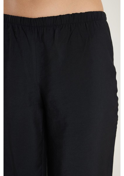 Kadın Regular Fit Beli Lastikli Modal Ispanyol Paça Siyah Pantolon fiyatları