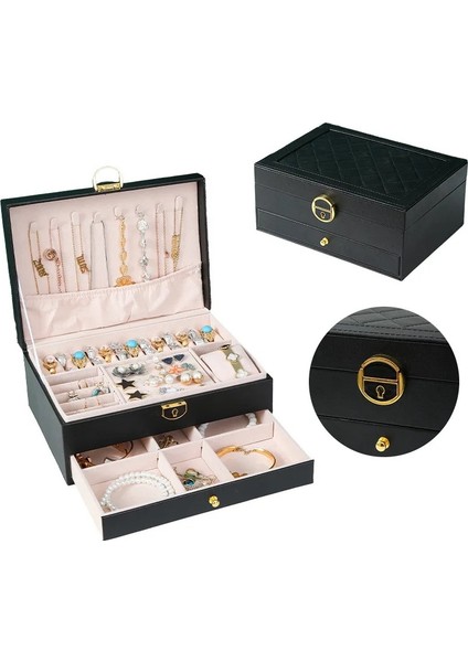Şık Tasarımlı Çekmeceli Takı Kutusu - Güvenli Kilitli Mücevher Organizeri