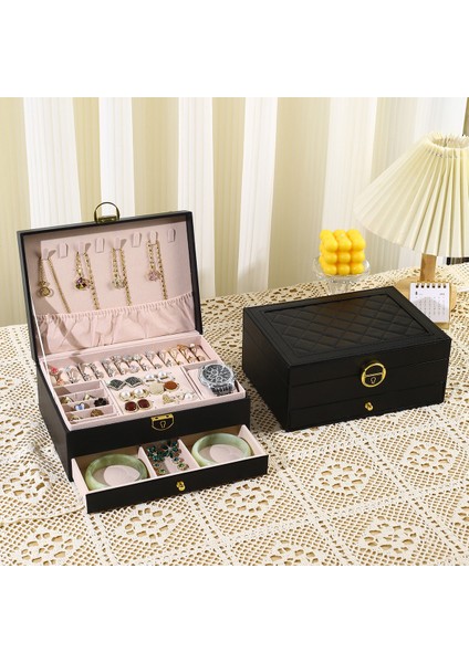Şık Tasarımlı Çekmeceli Takı Kutusu - Güvenli Kilitli Mücevher Organizeri fırsatları