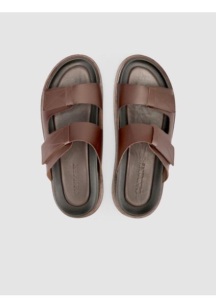 %100 Hakiki Deri Cırt Cırtlı Kahverengi Erkek Terlik fırsatları