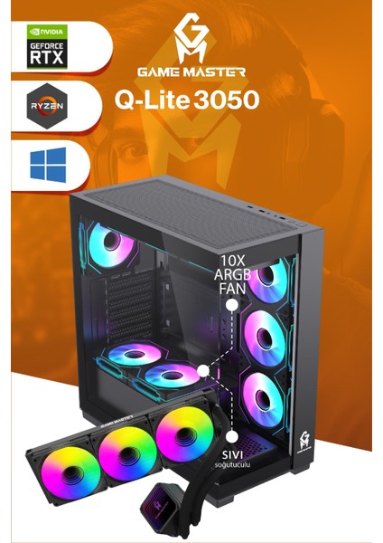 Qlite 3050 R5 5600 Cpu 16GB Ddr4 Ram 512GB M.2 RTX3050 10X Argb Fan Sıvı Soğutuculu Siyah Gaming Pc fiyatları