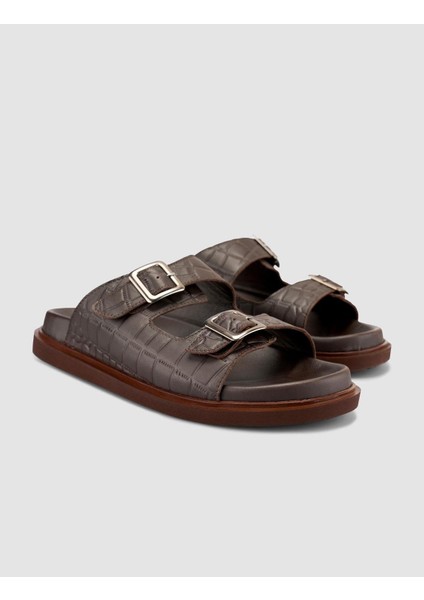 %100 Hakiki Deri Croco Desen Kahverengi Erkek Terlik fiyatları
