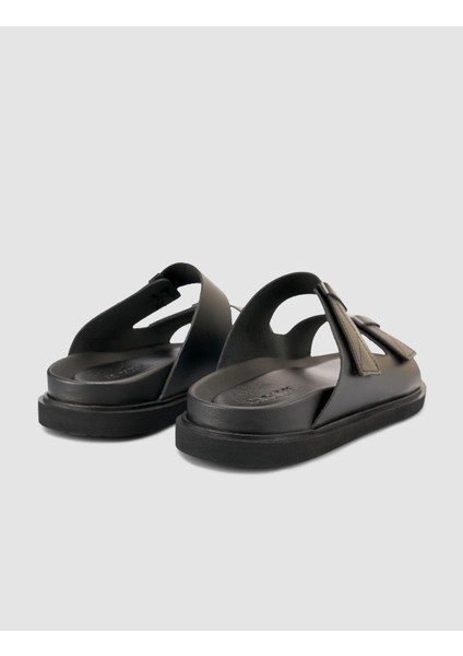 %100 Hakiki Deri Cırt Cırtlı Siyah Erkek Terlik