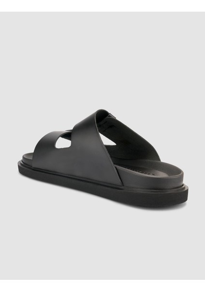 %100 Hakiki Deri Cırt Cırtlı Siyah Erkek Terlik