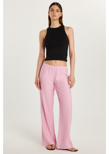 Kadın Regular Fit Beli Lastikli Modal Ispanyol Paça Pembe Pantolon fırsatları