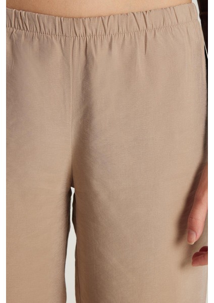 Kadın Regular Fit Beli Lastikli Modal Ispanyol Paça Vizon Pantolon fiyatları