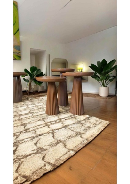 Doğal Masif Ahşap Mantar Sehpa Seti – Kahverengi 3’lü Zigon ve Fiskos Takımı