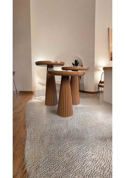 Doğal Masif Ahşap Mantar Sehpa Seti – Kahverengi 3’lü Zigon ve Fiskos Takımı modelleri