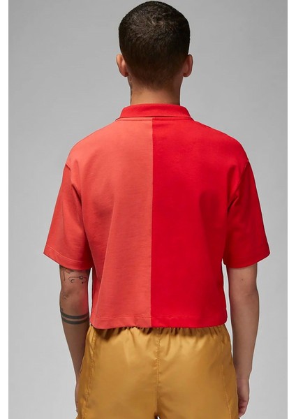 Jordan Flight Loose Fit 1/4 Zip T-Shirt Kadın 1/4 Fermuar Gömlek Yakalı Bol Kalıp Kısa Tişört Kırmızı fiyatları