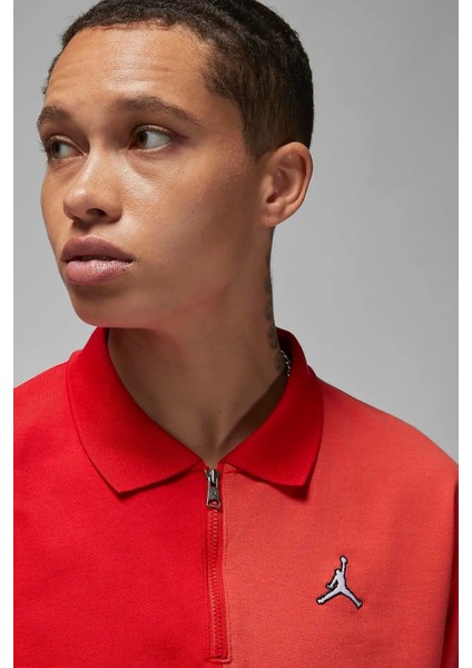 Jordan Flight Loose Fit 1/4 Zip T-Shirt Kadın 1/4 Fermuar Gömlek Yakalı Bol Kalıp Kısa Tişört Kırmızı modelleri
