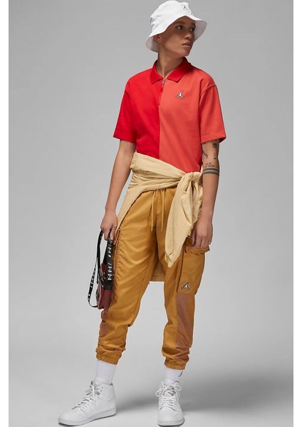 Jordan Flight Loose Fit 1/4 Zip T-Shirt Kadın 1/4 Fermuar Gömlek Yakalı Bol Kalıp Kısa Tişört Kırmızı fırsatları