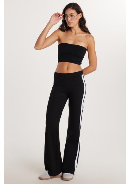 Kadın Slim Fit Dar Kesim Beli Lastikli Ispanyol Paça Siyah Pantolon modelleri