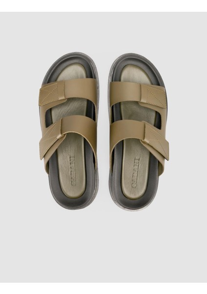 %100 Hakiki Deri Cırt Cırtlı Haki Erkek Terlik fırsatları