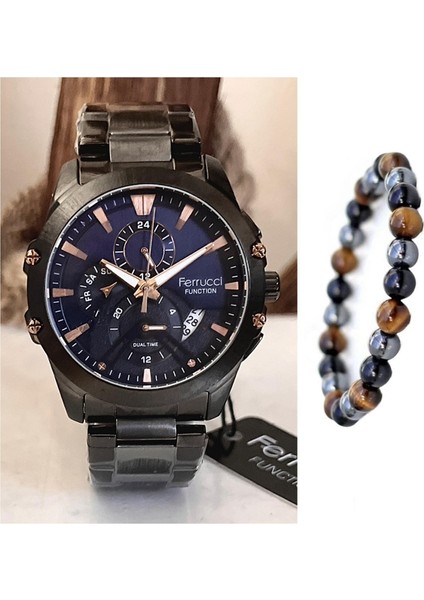 Özel Tasarım Fonksiyonlu ve Takvimli Erkek Kol Saati+Bileklik