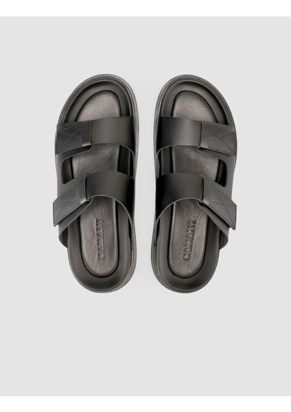 %100 Hakiki Deri Cırt Cırtlı Siyah Erkek Terlik fırsatları