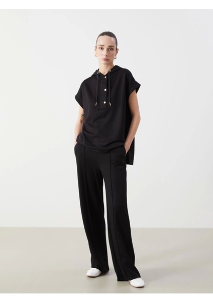 Lcwaıkıkı Classic Siyah Beli Lastikli Düz Geniş Paça Kadın Eşofman Altı