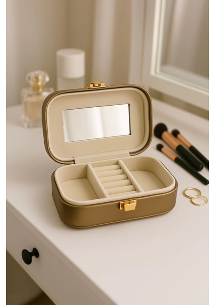 Deri Mini Seyahat Takı Bijuteri Mücevher Kutusu Organizer Düzenleyici 15CM Bronz Ithal Ürün fiyatları
