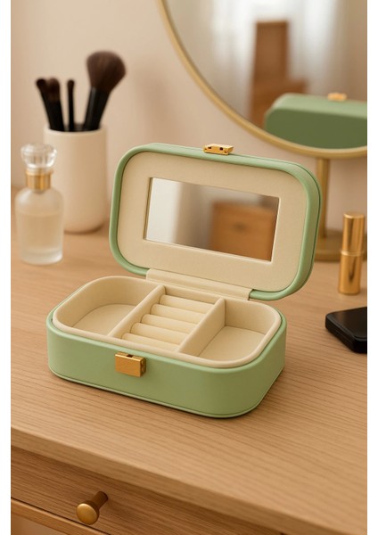 Deri Mini Seyahat Takı Bijuteri Mücevher Kutusu Organizer Düzenleyici 15CM Yeşil Ithal Ürün fiyatları
