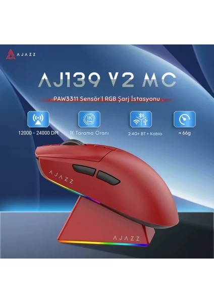 AJ139 V2 Mc 24.000 Dpı PAW3311 Ultra Hafif 3 Modlu Oyuncu Mouse - 500MAH Batarya fırsatları