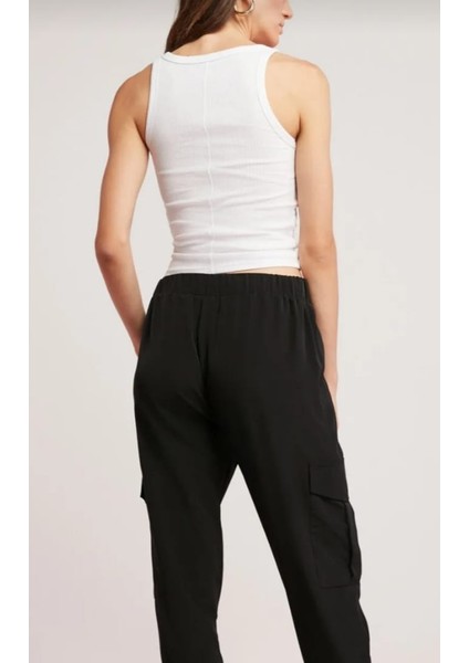 Kadın Fitilli Görünümlü Kalın Askılı Basic Beyaz Atlet