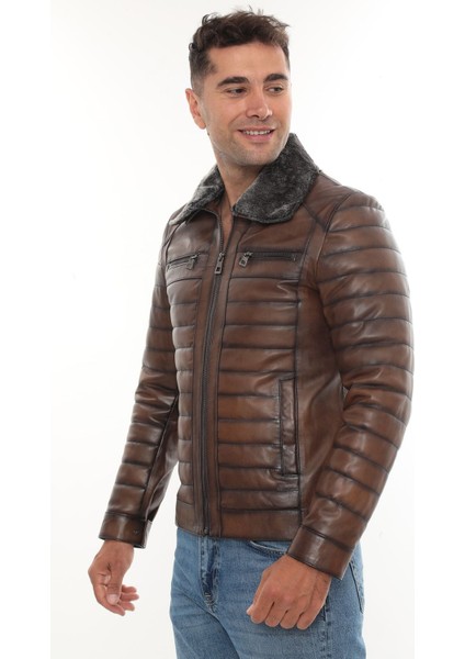 %100 Hakiki Kuzu Deri Mont Ceket Kahverengi