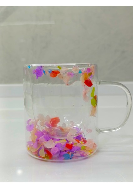 1 Adet Çift Cidarlı Çiçekli Kupa – Isıya Dayanıklı Cam Çay & Kahve Kupası Şık Tasarım 300 ml