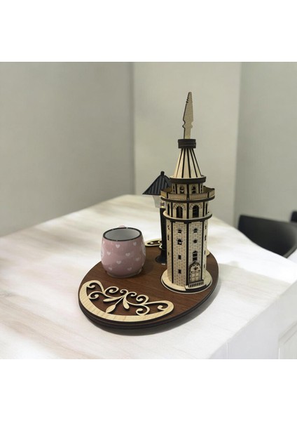 El Yapımı Ahşap Işıklı Sokak Lambalı Galata Kulesi Kahve Sunumluğu indirimleri