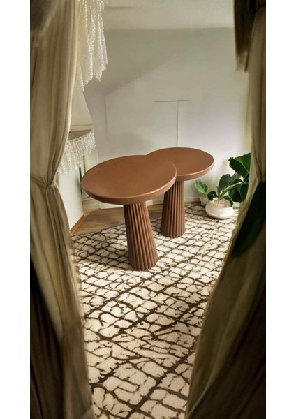 Masif Ahşap Yan Sehpa Takımı – 2’li Doğal Kahverengi Zigon & Fiskos