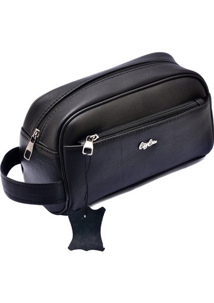 Forest Siyah Hakiki Deri Erkek El Çantası - Spor - Seyahat- Günlük - Traş- Bakım