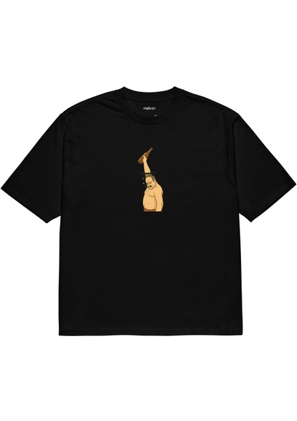 Last Sip – Şişe Tutan Adam Baskılı Unisex Oversize Tişört