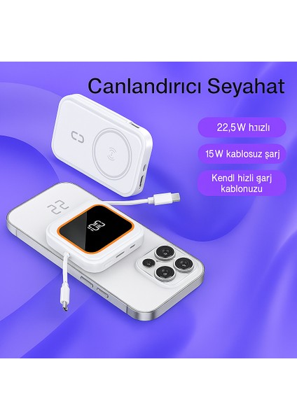 12000MAH Manyetik Güç Bankası – Magsafe Uyumlu, LED Ekranlı, Kablosuz Hızlı Şarj fiyatları